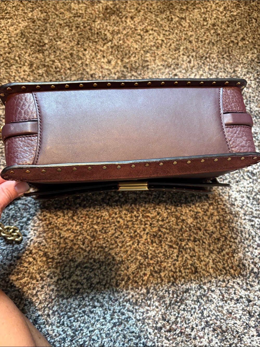 Coach Chocolate Leather Crossbody with Gold Chain Strap & Stud Trim - Picture 5 of 5